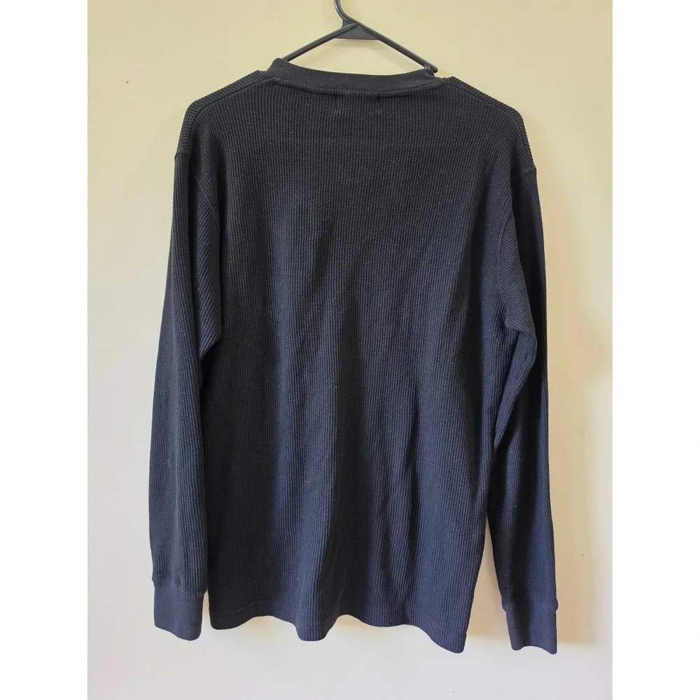 Polo Ralph Lauren Mens Black Waffle Knit Thermal V-Neck Long Sleeve Shirt M